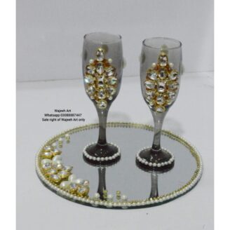 Handmade Gray Couple Glass Tray With White Stones