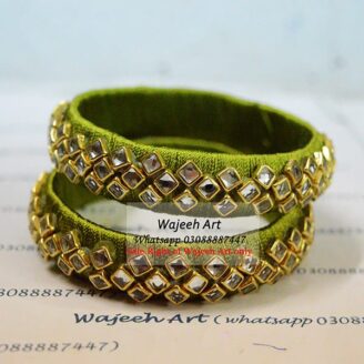 KBangle26 Moss Green Kundan Bangle Set