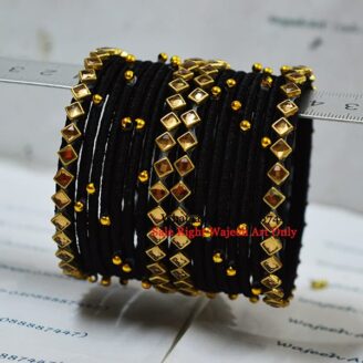 KBangle61 Black Kundan Bangle Set