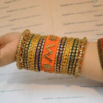 KBangle65 Multi Color Name Kundan Bangle Set