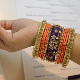 KBangle67 Orangel & Purple Kundan Bangle Set With Zircon