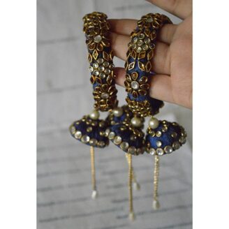 KBangle68 Pair of Blue Kundan Bangle Set