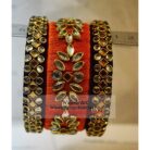 KBangle69 3pcs of Red & Black Kundan Bangle Set