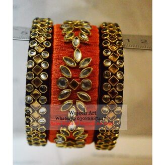 KBangle69 3pcs of Red & Black Kundan Bangle Set