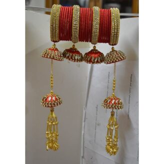 KBangle73 Red and Gold Kundan Bangle Set with Tassels