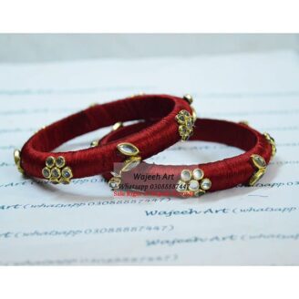 KBangle74 Pair of Maroon Kundan Bangle Set