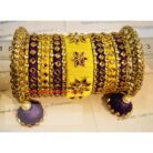 KBangle76 Yellow and Purple Kundan Bangle Set