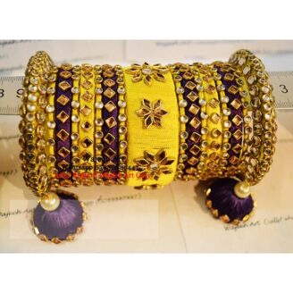 KBangle76 Yellow and Purple Kundan Bangle Set