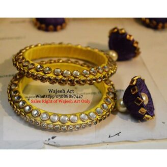 KBangle77 Pair of Yellow and Purple Kundan Bangle Karas