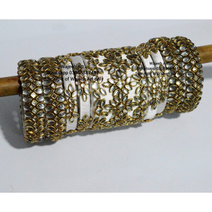 Kbangle223 All White Kundan Bangles