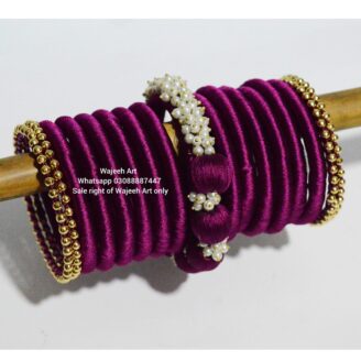 Kbangle201 Magenta Bangle Set With Pearls