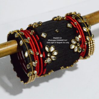 Kbangle203 Black and Red Kundan Bangle Set
