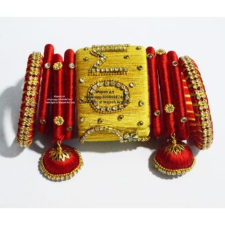 Kbangle204 Red and Golden Name Kundan Bangle Set
