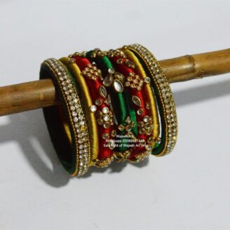 Kbangle205 Gold & Red Kundan Bangle Set
