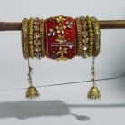 Kbangle207 Heavy Embellished Red Kundan Bangle Set