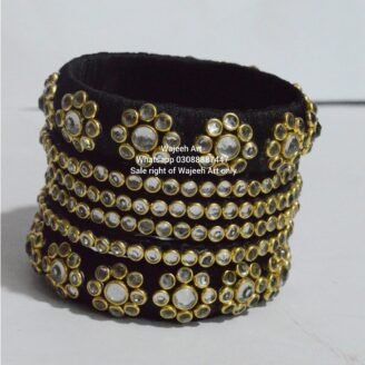 Kbangle210 6pcs Black Kundan Bangle Set