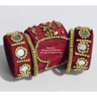 Kbangle211 3pcs Maroon Kundan Bangle Set