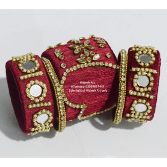 Kbangle211 3pcs Maroon Kundan Bangle Set