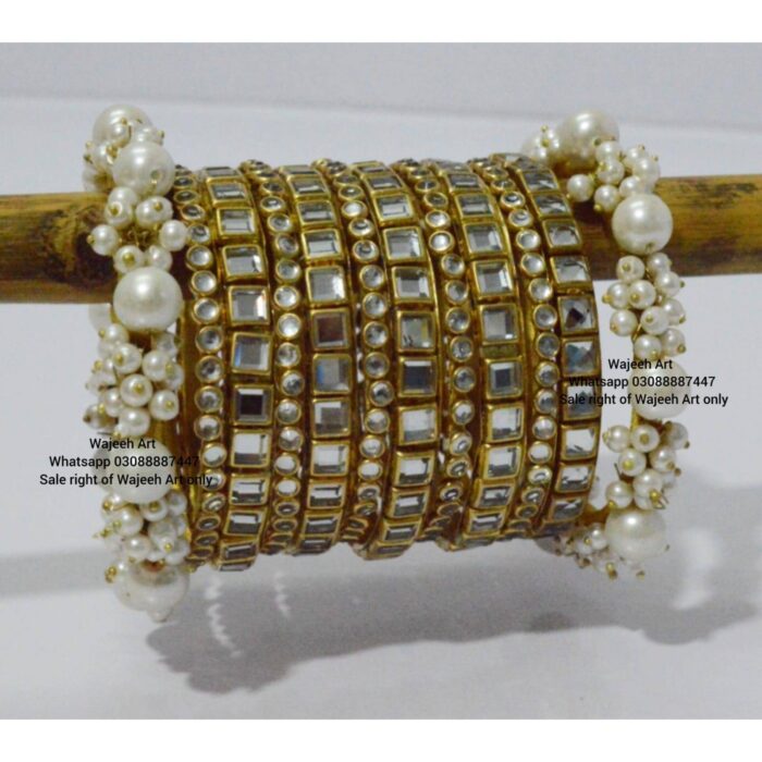 kBangle189 12 pcs Kundan Bangle Set With Pearls