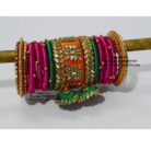 kBangle191 Pink, Green & Orange Kundan Bangle Set