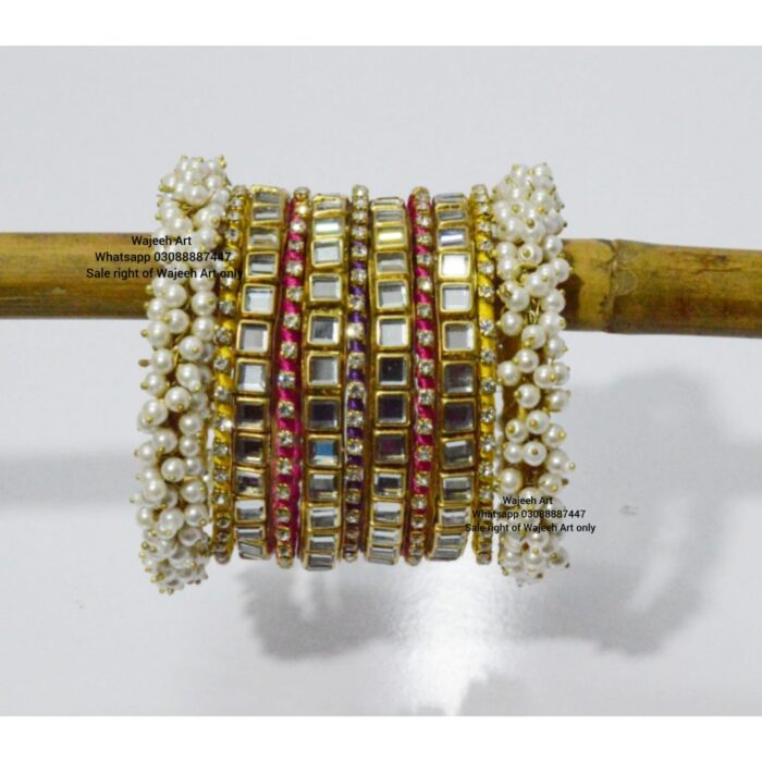 kBangle193 Golden Kundan Bangle Set With Pearls