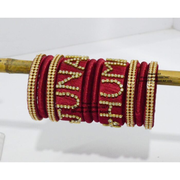 kBangle194 Customized Name Red Zircon Bangle Set
