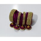 kBangle196 Maroon Zircon Bangle Set with Tassels