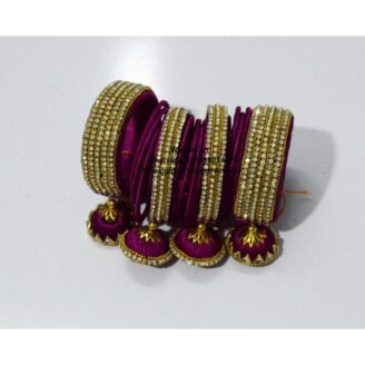 kBangle196 Maroon Zircon Bangle Set with Tassels
