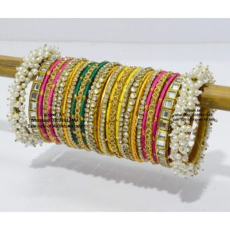 KBangle198 Multi Color Pearls Kundan Bangle Set