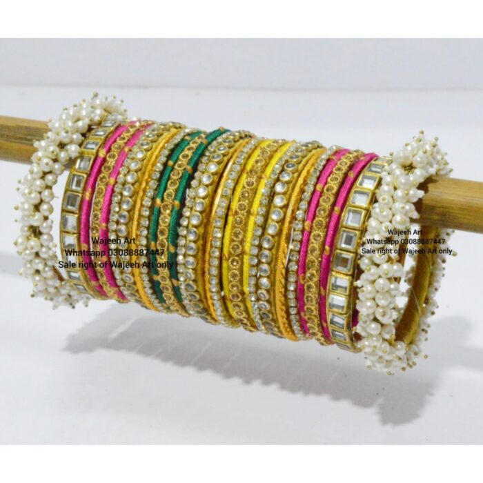 KBangle198 Multi Color Pearls Kundan Bangle Set