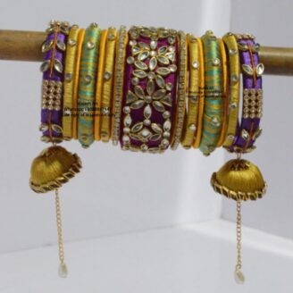 kBangle199 Multi Color Kundan Bangle Set with Tassels
