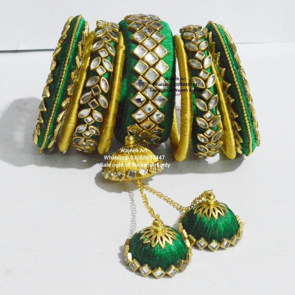 Kbangle212 Green,Yellow Kundan Bangles for Mayoon/Mehndi