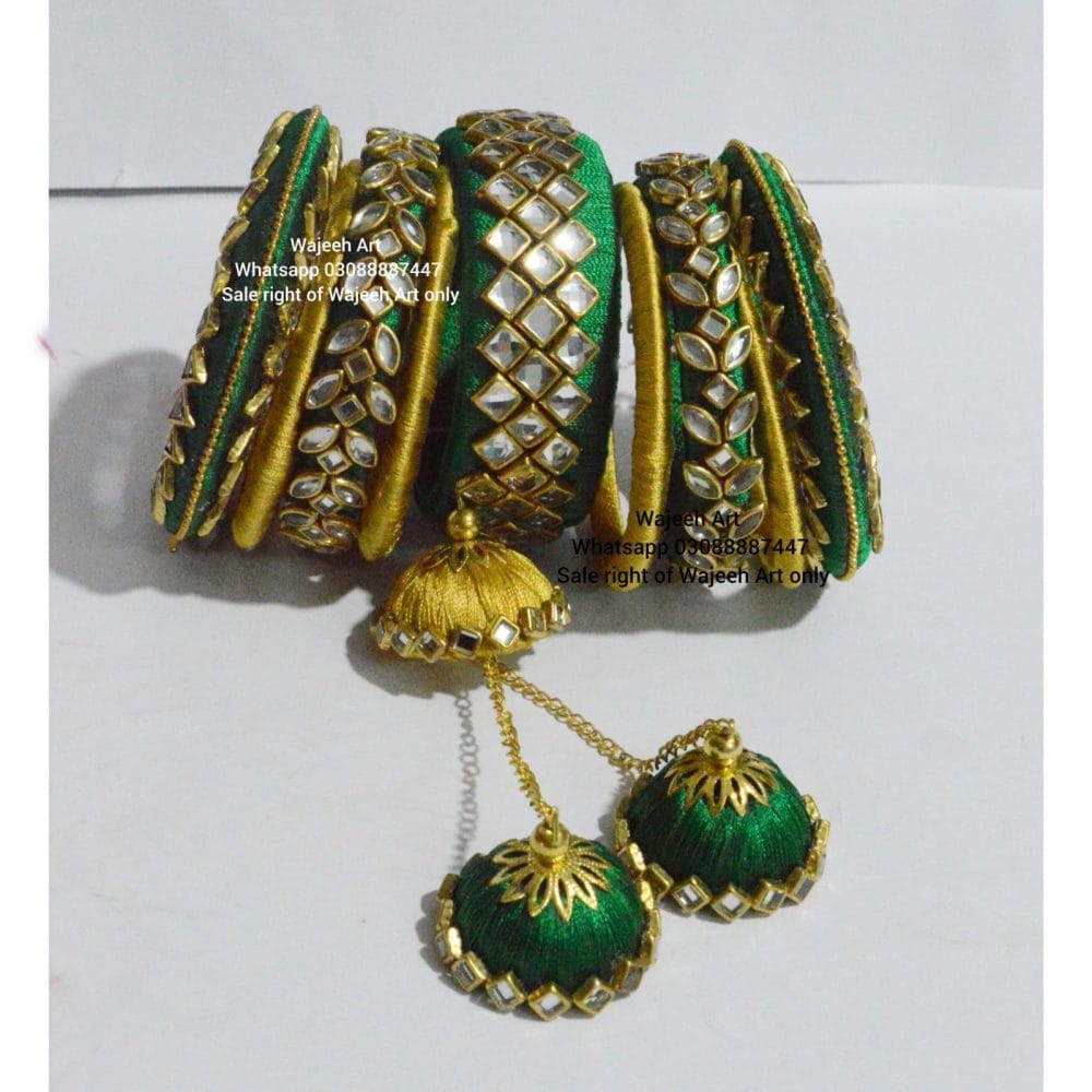Kbangle212 Green, Yellow Kundan Bangles for Mayoon/Mehndi - Image 2