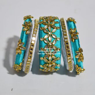 Kbangle216 Skyblue and Silver Kundan Bangle Set