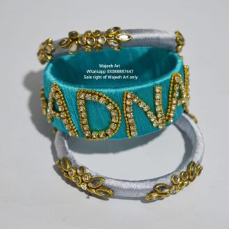 Kbangle217 3 pcs customized name kundan bangles.