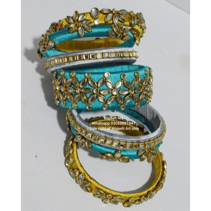 Kbangle219 3 color Kundan Bangle Set