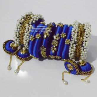 kBangle226 Blue Kundan Bangle Set with Pearls