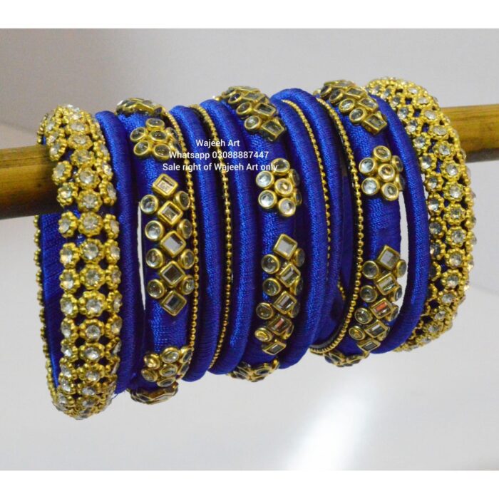 kBangle227 Blue & Golden Kundan Bangle Set