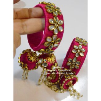 kBangle228 Pair of Pink Kundan Bangle Set With Tassels