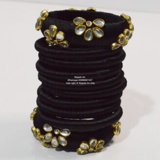 kBangle229 12pcs Black Kundan Bangle Set