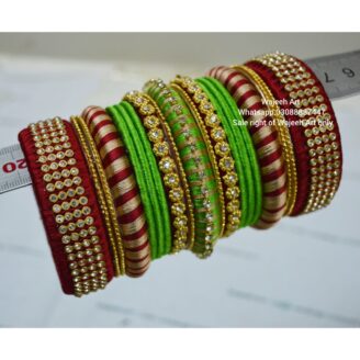kBangle230 Maroon and Parrot color Kundan Bangle Set