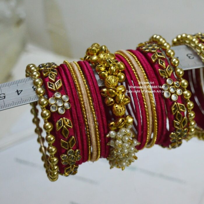 kBangle231 Red Embellished Kundan Bangle Set