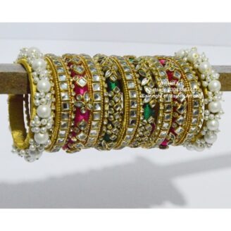kBangle232 Heavy Kundan and Pearls Bangle Set