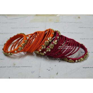 kBangle233 (1 pair) Orange & Maroon Kundan Bangle Set