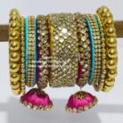 kBangle234 Heavy Embellished Kundan Bangle Set with Tassels