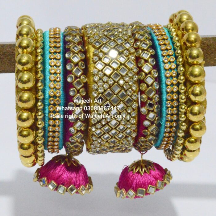 kBangle234 Heavy Embellished Kundan Bangle Set with Tassels