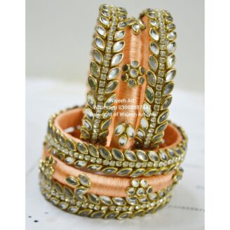 kBangle236 6pcs of Peach Kundan Bangles
