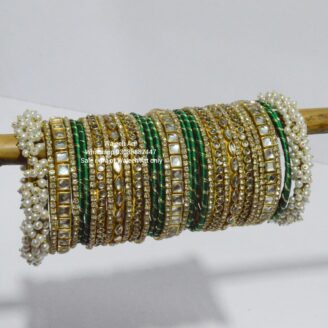 kBangle238 Green & Gold Kundan Bangle Set