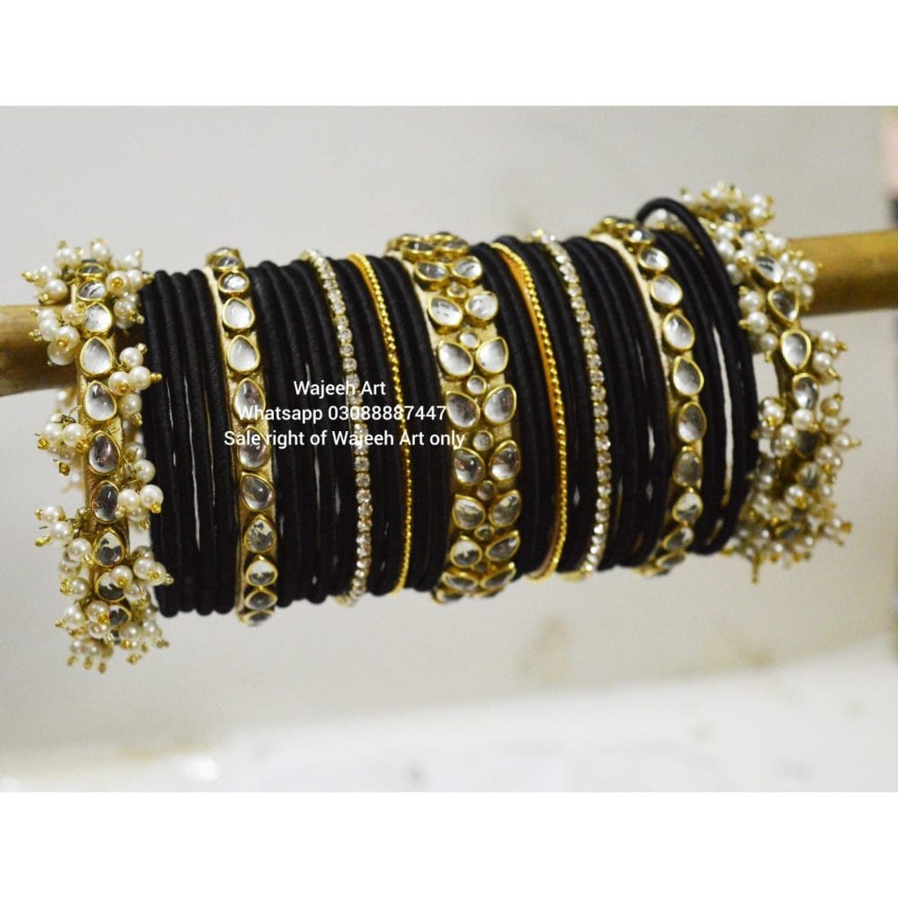 kBangle239 Black Kundan Bangle With Pearls - Image 2