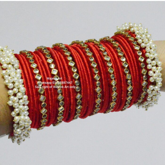 kBangle241 Red Kundan Gajra Bangle Set